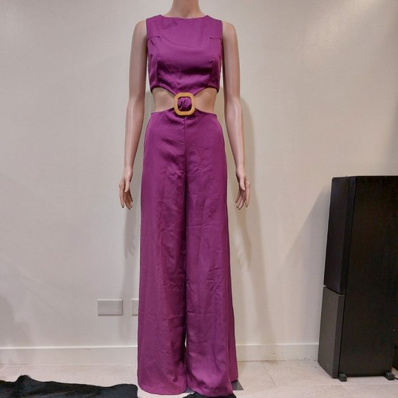 💥SHOWSTOPPER💥Sleevless Cut Out Wide Leg Jumpsuit in Magenta - Picture 4 of 16
